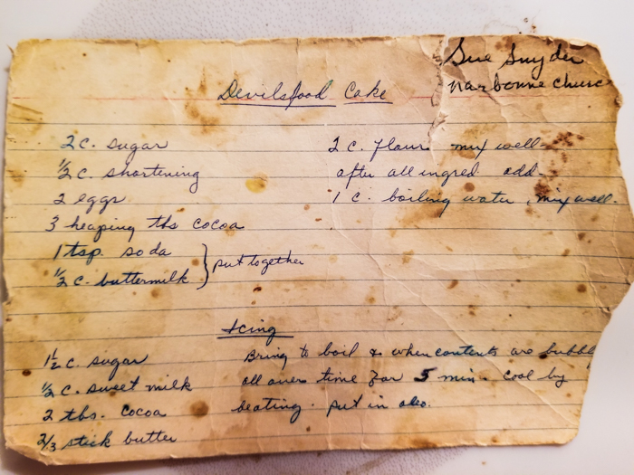 Old handwritten recipe for chocolate cake